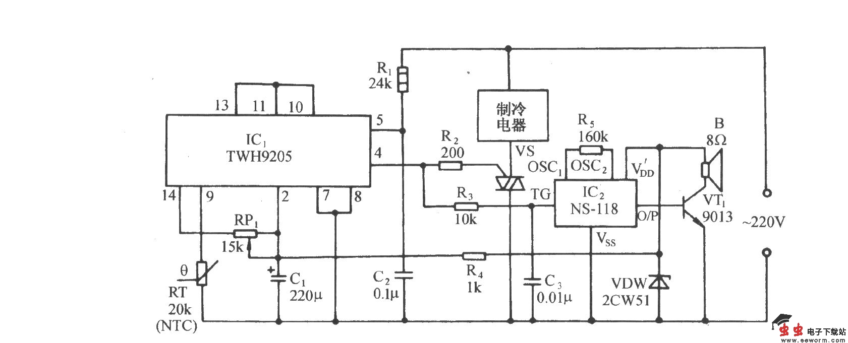 用TWH9205的冷关断式温度控制电路