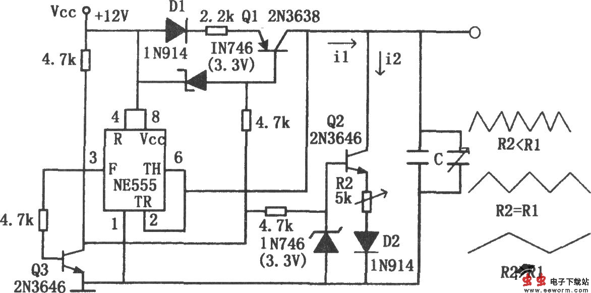 可调节对称性的三角波发生器(NE555)