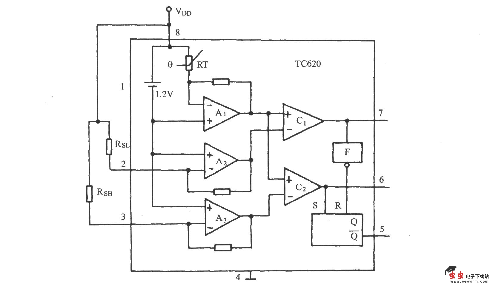 TC620温度传感通风降温自动控制电路