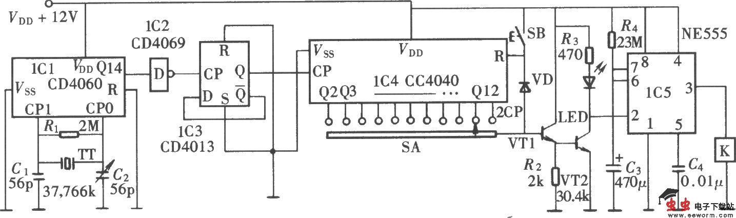 高精度可调式数字定时器(CD4060、CD4040、NE555)