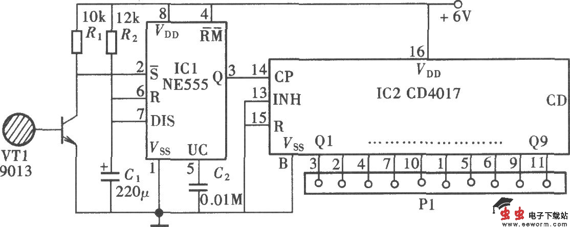 触摸式多通道电子开关(CD4017、CD4511、CD4518)