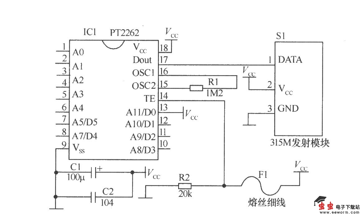 带多个检测头的无线报警器电路