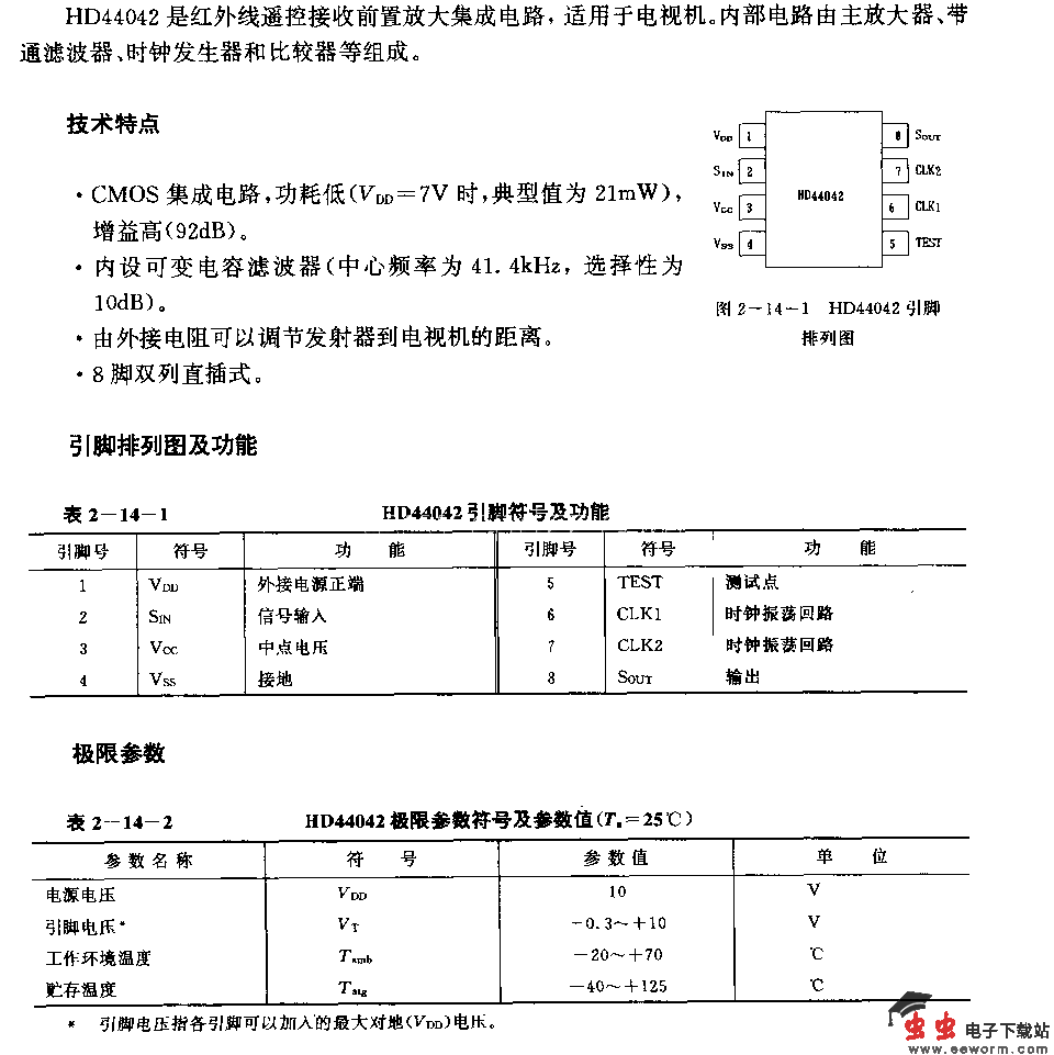 HD44042 (电视机)红外线遥控接收前置放大电路