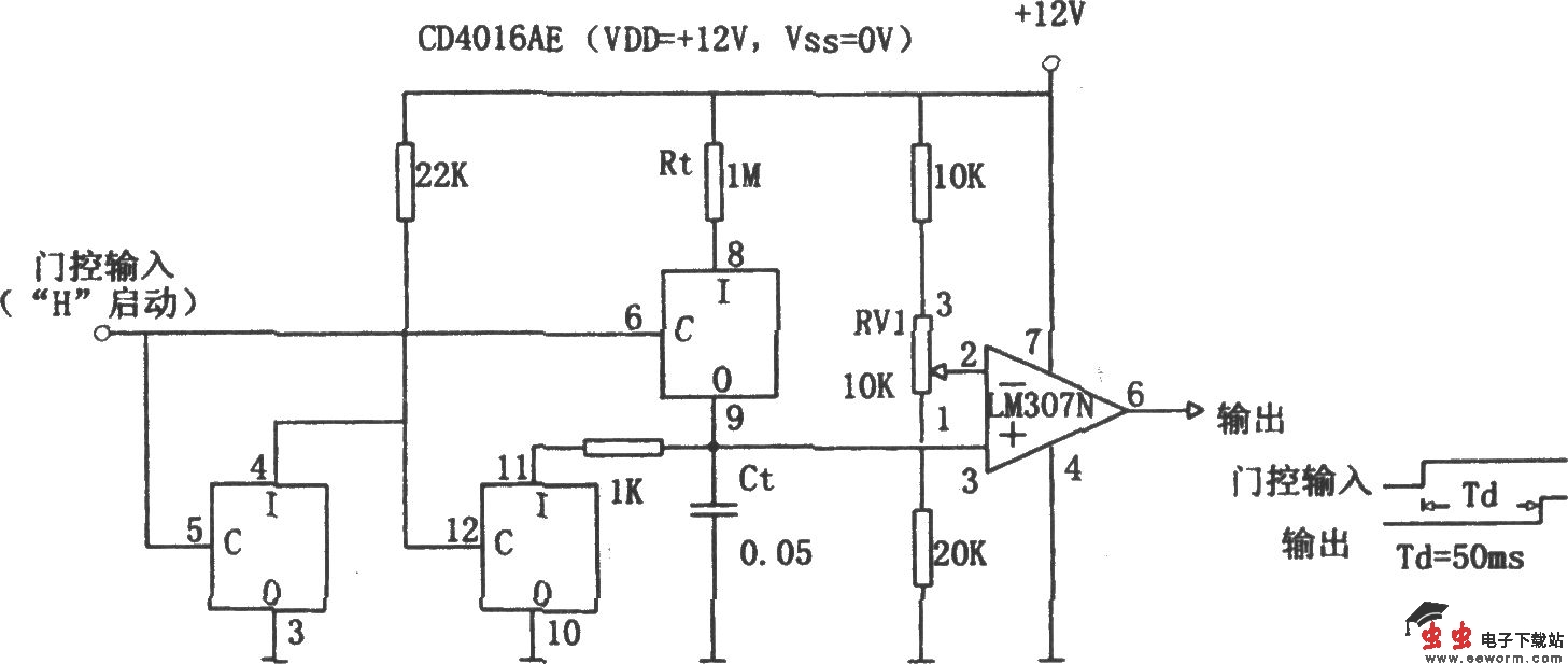 高精度延迟定时器(CD4016AE、LM307N)