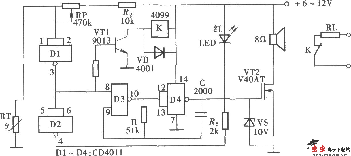超温监测自动控制电路(CD4011)