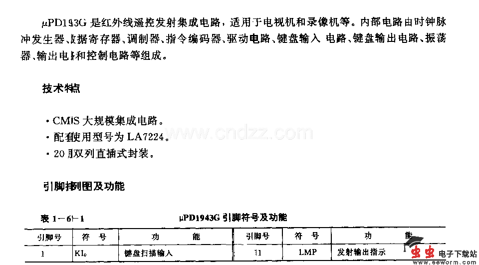 UDl943G (电视机根像机)红外线遥控发射电路