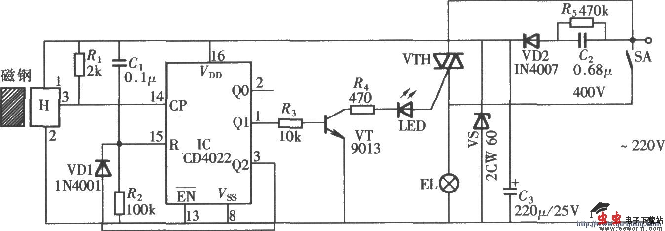 由CD4022组成的卫生间自动照明开关