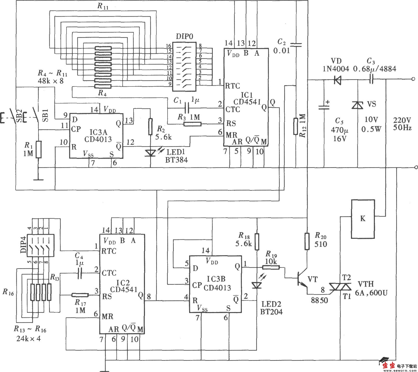 由CD4541组成的有开/停选择功能的定时器