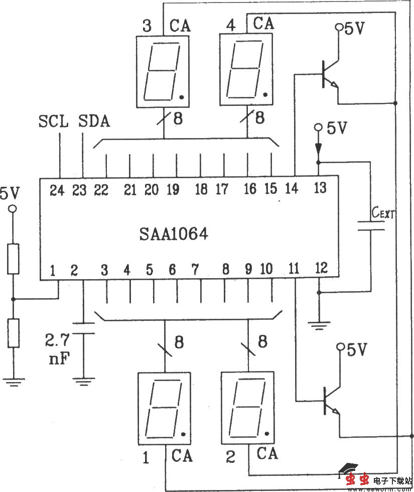 SAA1064串行I2C总线LED显示驱动集成电路动态驱动接口电路