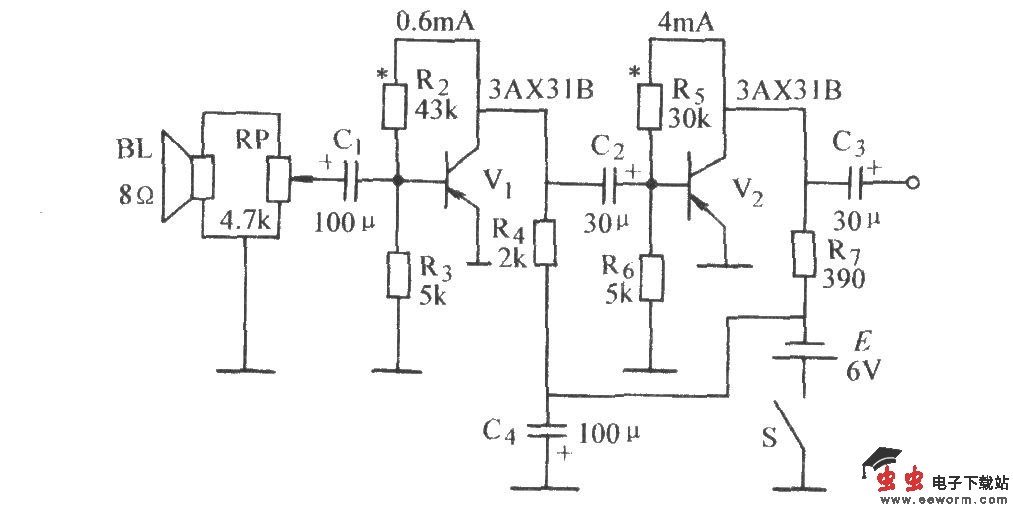 音量可调阻容耦合放大器电路