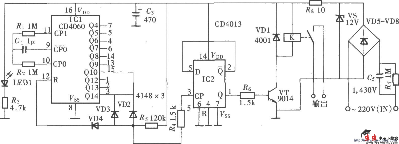 自动循环定时器电路(CD406、CD4013)