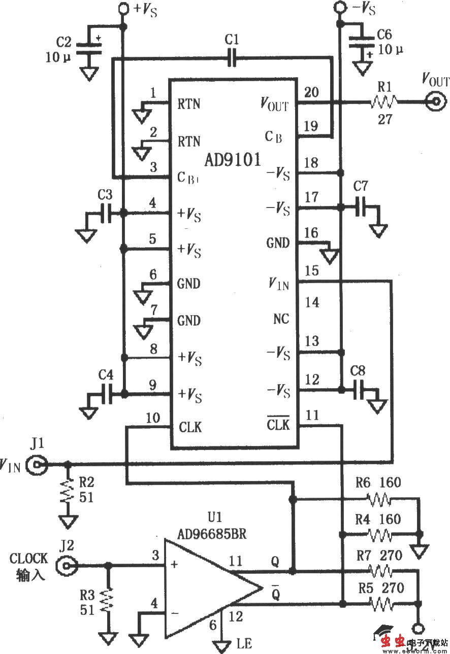 采样保持放大器AD9101的基本连接电路