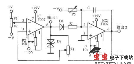 可调频率及幅度的锯齿波振荡器