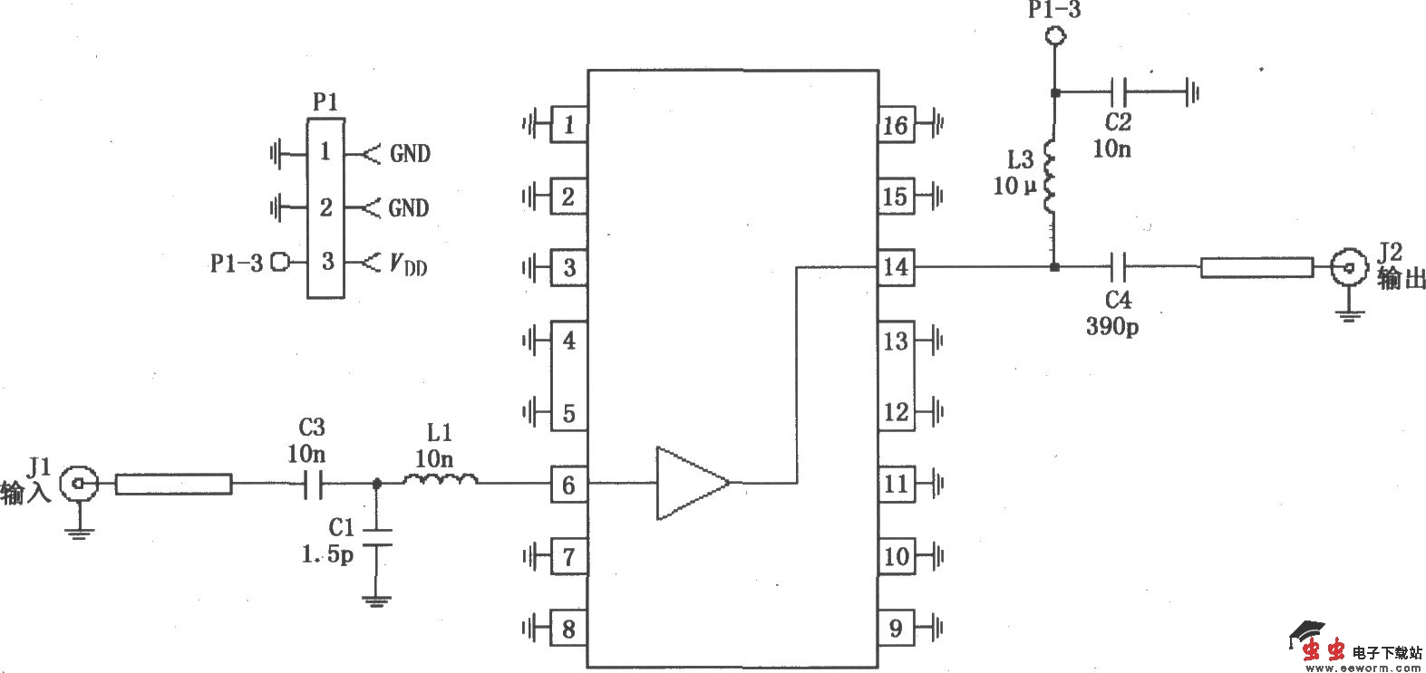 由RF2360构成的50～2000MHz、75&Omega;阻抗高频放大电路