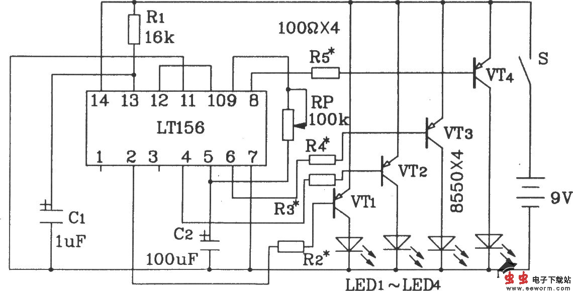 LTl56单片4路彩灯控制集成电路典型应用电路