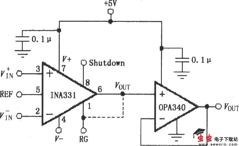 由OPA340构成的INA331／332输出缓冲电路