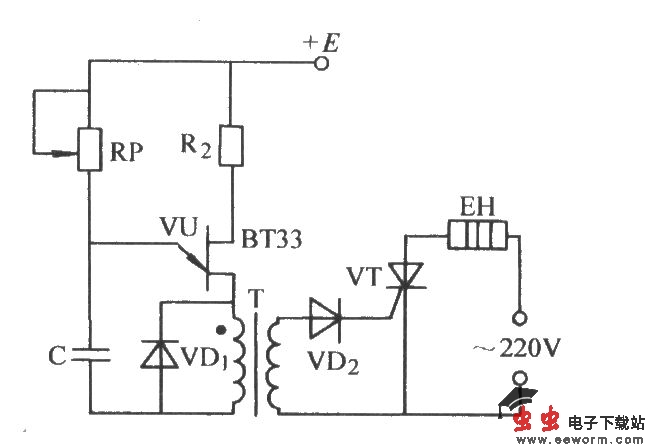 单结晶体管通过脉冲变压器触发晶闸管电路