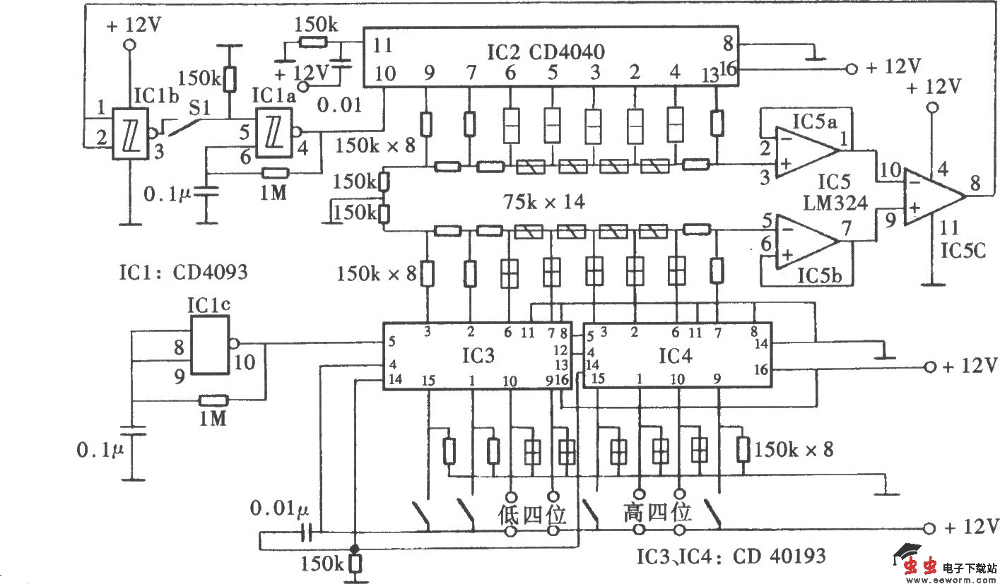 任意数脉冲选取电路之一(CD40193、LM324、CD4040)