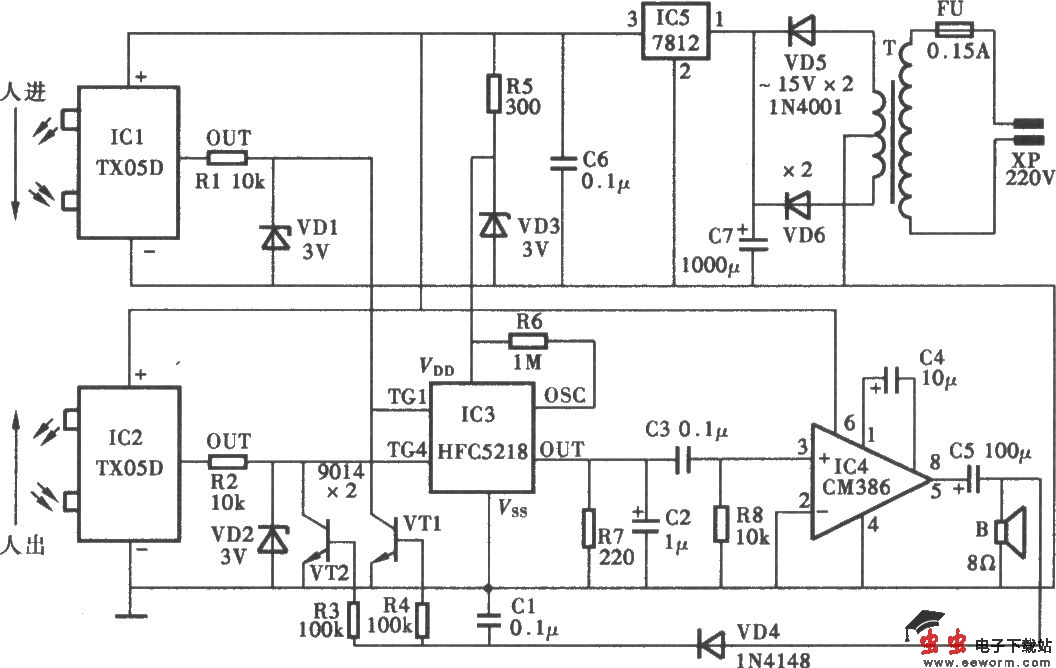 采用TX05D的红外线控制电子礼仪语音器电路