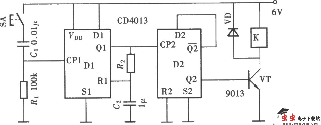 用CD4013组成的防抖动开关