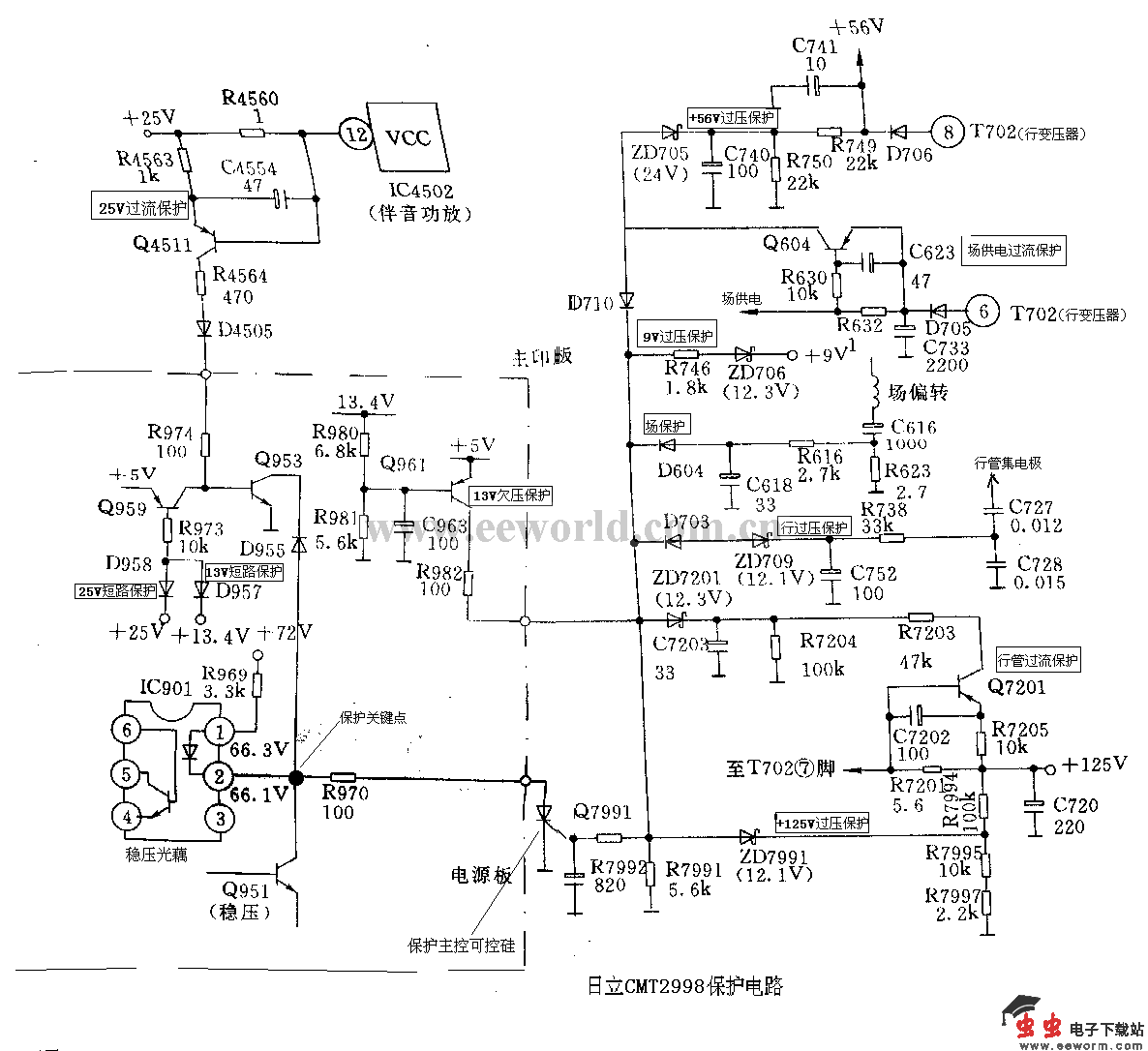 日立CMT2998彩电保护电路