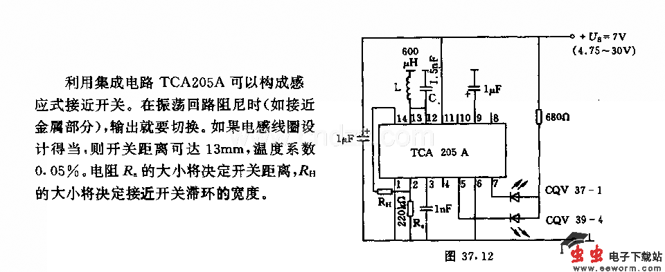 采用TCA205A的接近开关电路