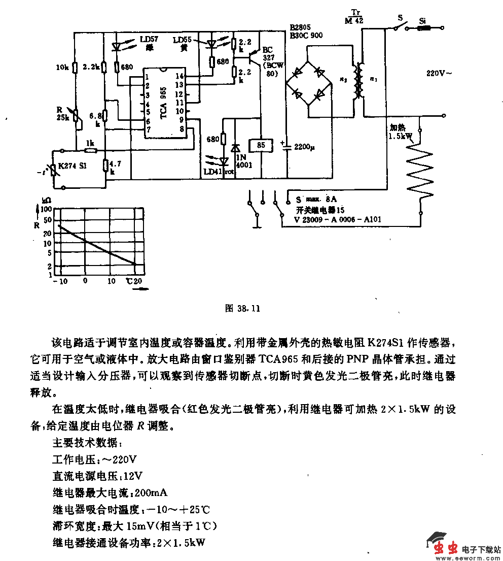 温度范围-10℃至20℃的温度调节器电路