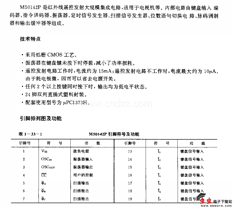 M50142P(电视机)红外线遥控发射电路