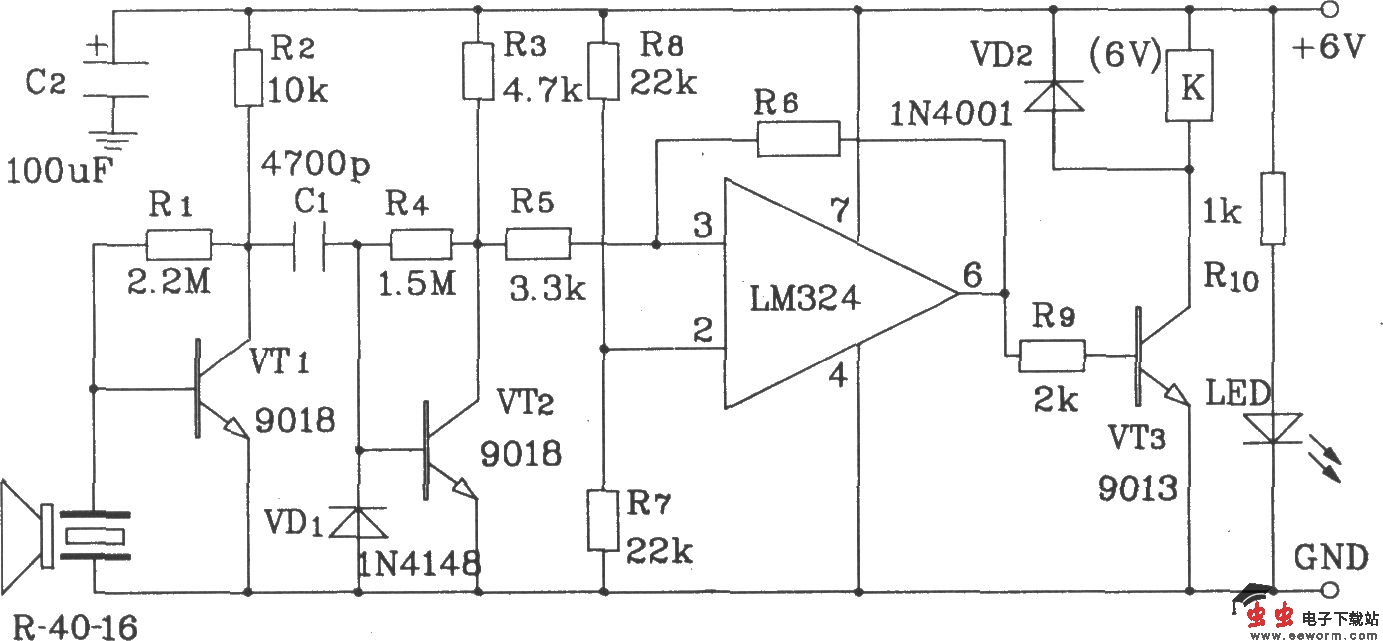 T/R-40系列通用型超声波发射/接收传感器电路图