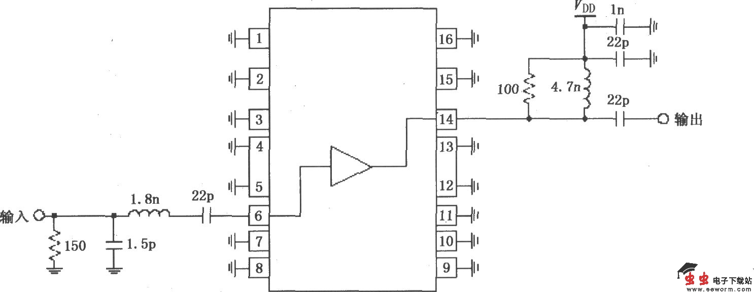 由RF2320构成的1930~1990MHz窄带线性放大电路