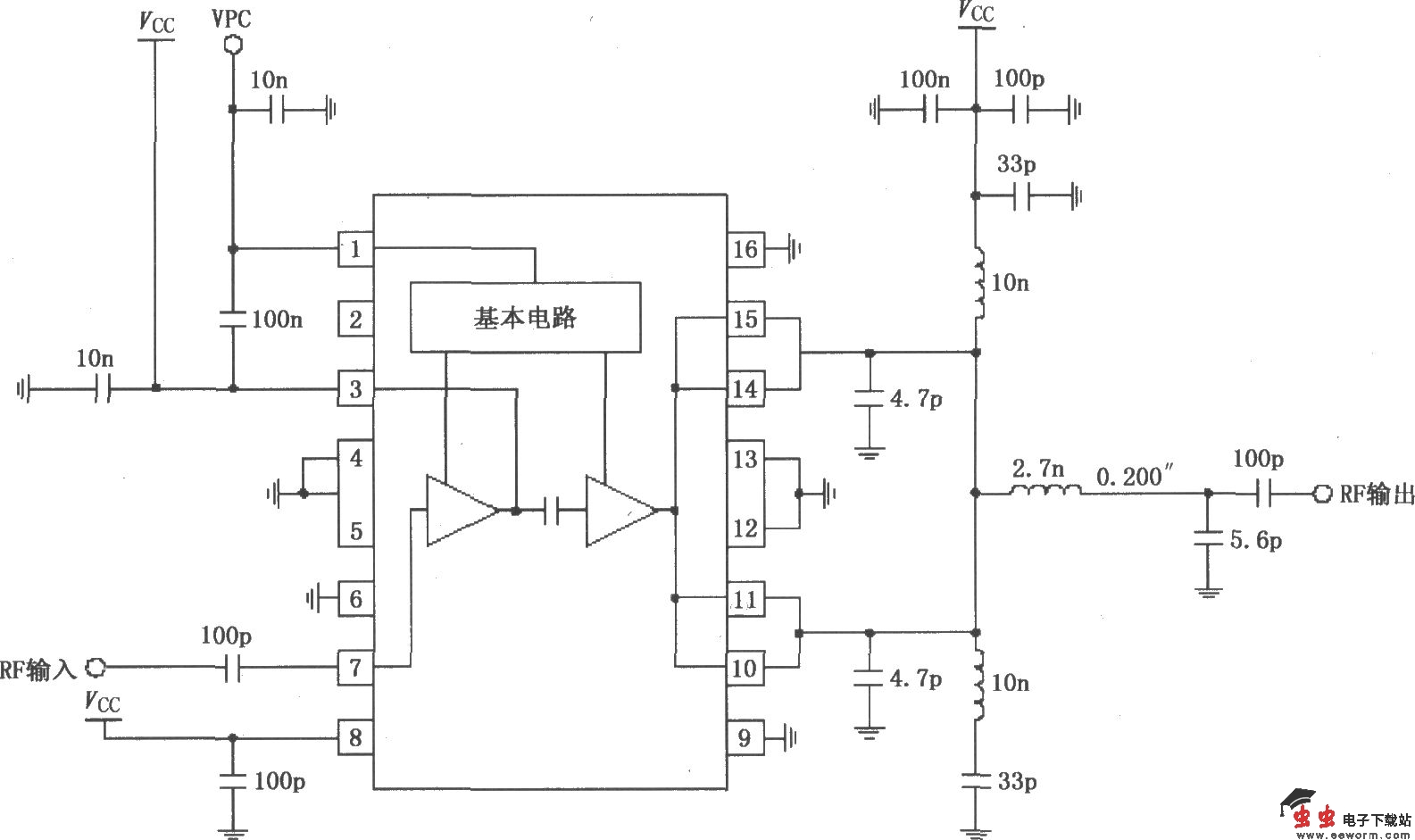 RF2131在4.8V电源供电时的最佳效率功率放大电路