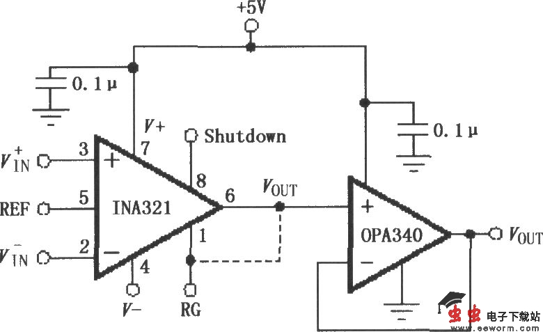由OPA340构成的INA321／322输出缓冲电路