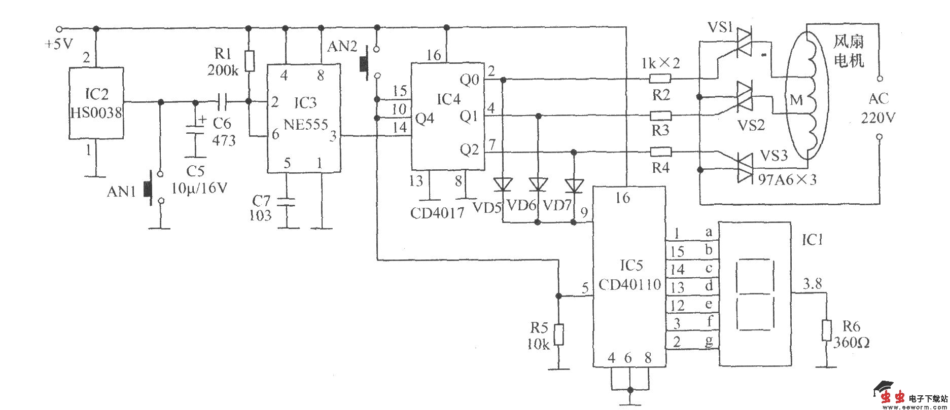 数码显示遥控电风扇电路