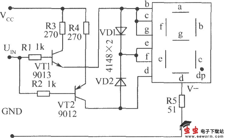 晶体管和共阴极数码管组成的测试电路