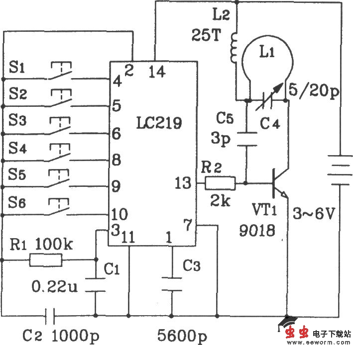 LC219/220A构成玩逐步形具汽车无线电遥控发射、接收应用电路图