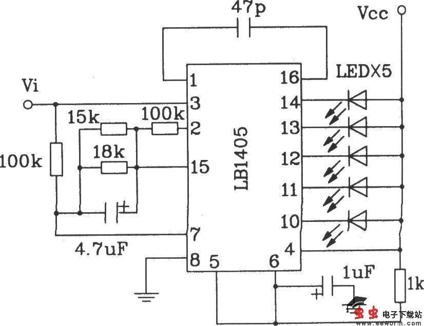 LB140五位LED电平指示驱动集成电路典型应用电路