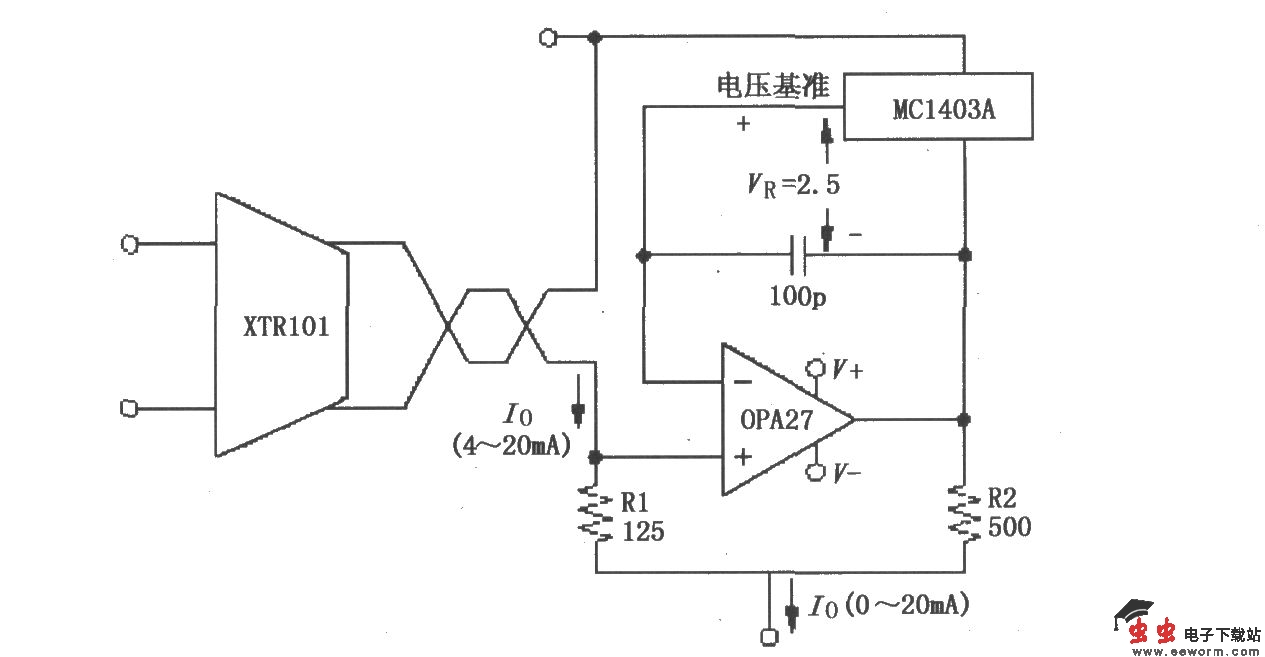 XTR101 0～20mA输出变换电路