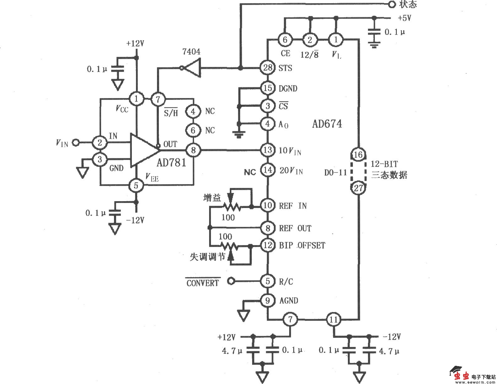 采样保持放大器AD781与AD674的接口电路