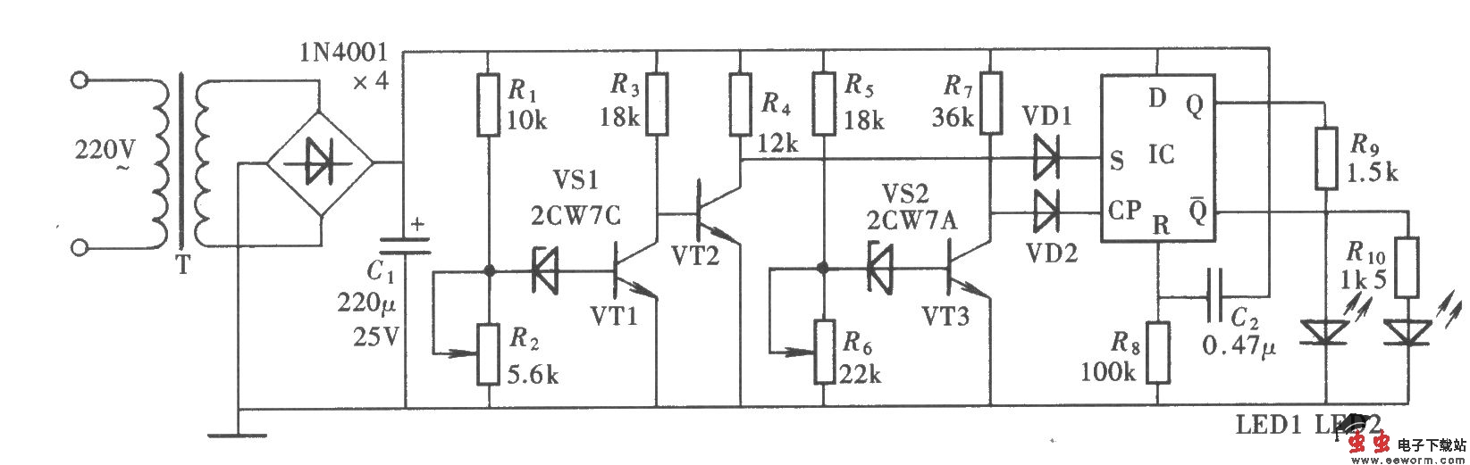 交流电源过、欠电压检测电路(CD4013)
