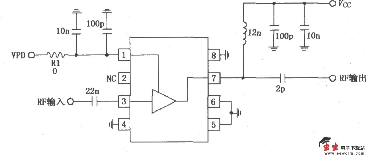 由RF2347构成的836MHz低噪声放大电路