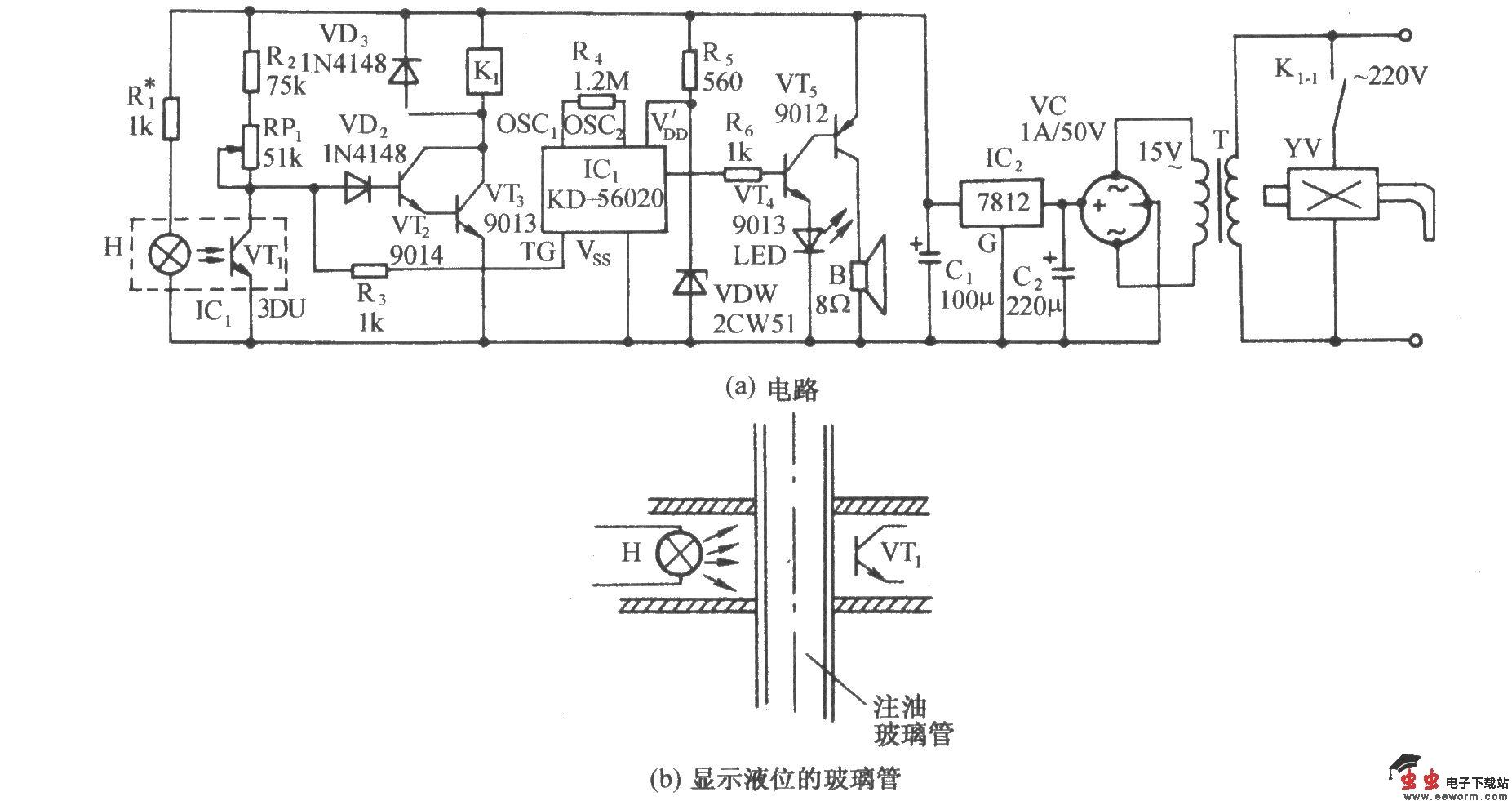 油箱注油液位自动控制伴蛙鸣发声电路