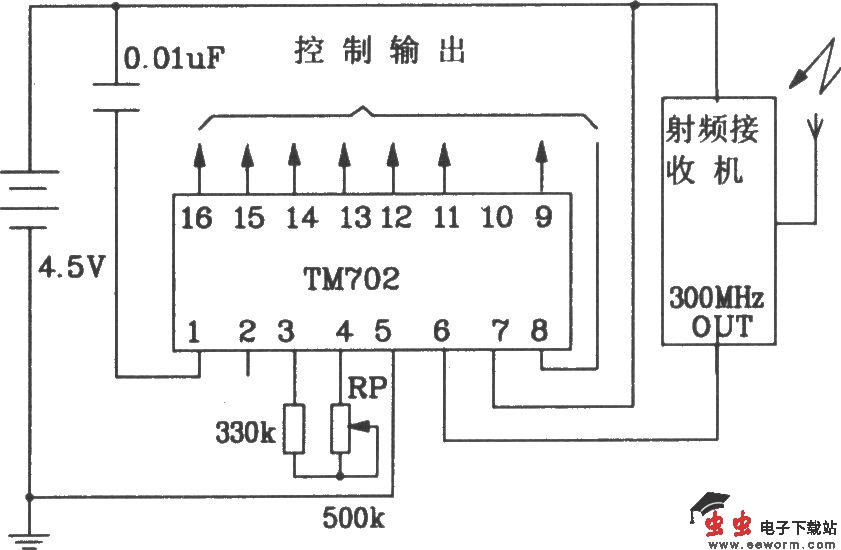 由TM701/TM702构成射频遥控发射、接收电路图