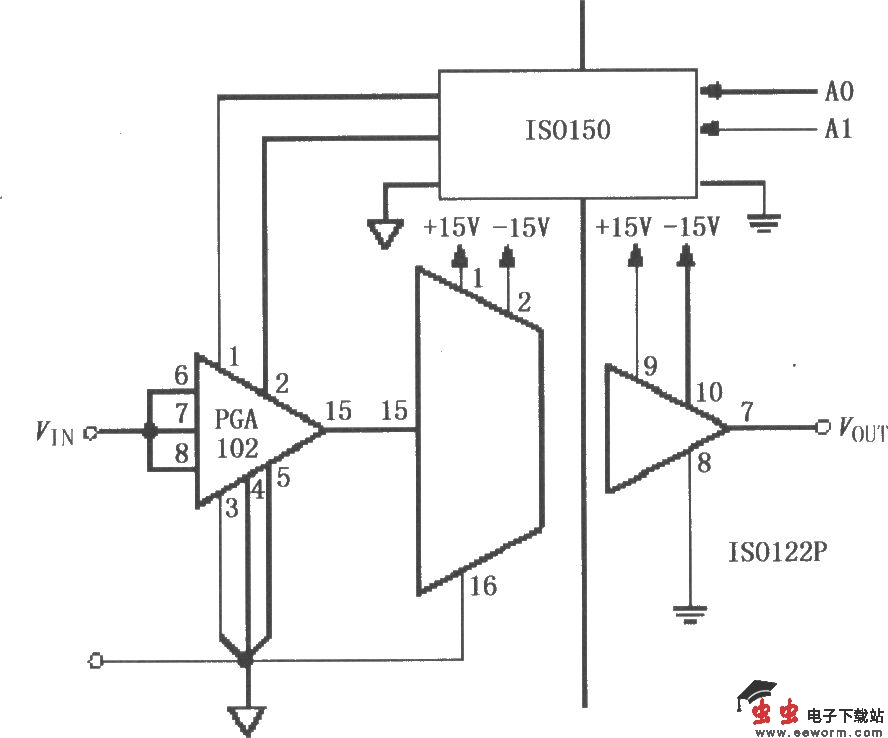 由ISO122／124与PGA102、ISO150构成的具有增益可编程的隔离通道