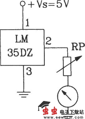 由LM35DZ摄氏温度传感受器构成摄氏温度表电路