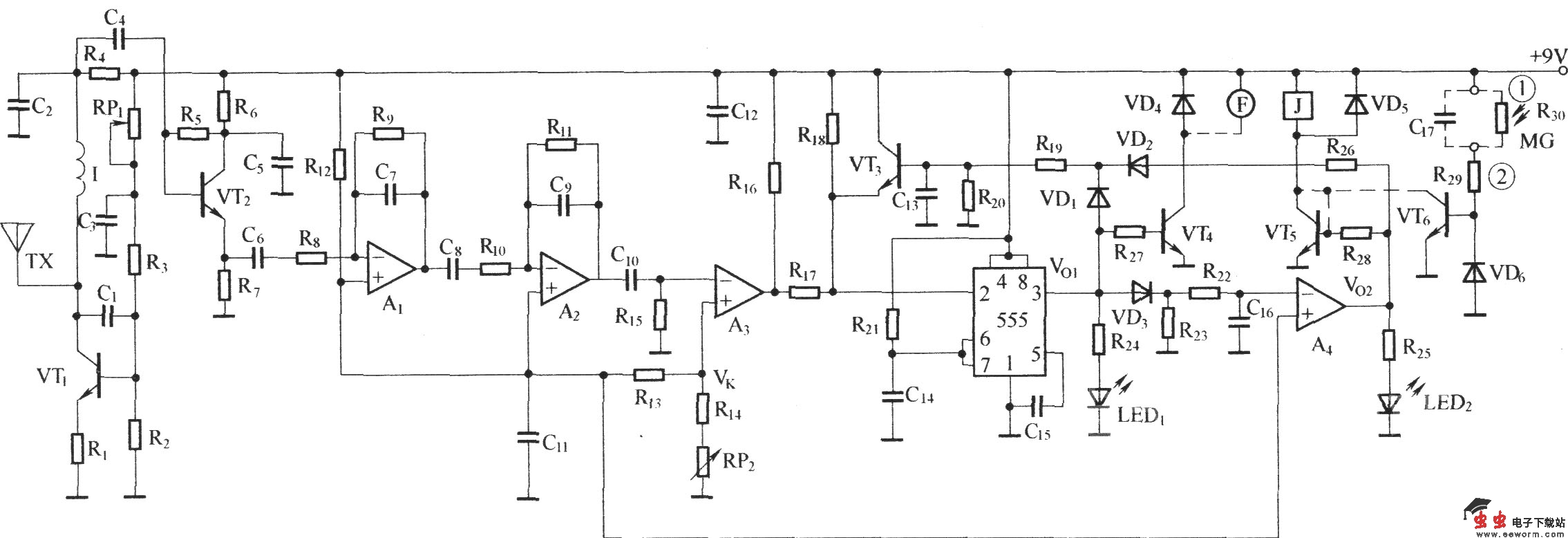 SX-6人体感应开关框图及电路原理图