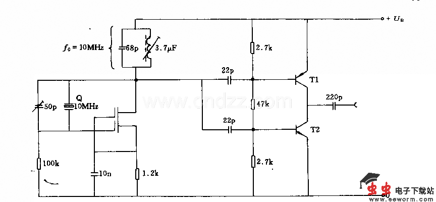 采用双门极场效应品体管的100MHz功率振荡器电路