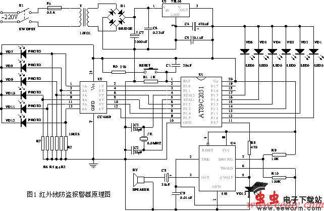 单片机控制红外线防盗报警器