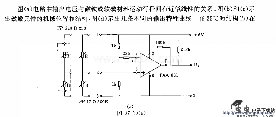 采用磁敏元件的磁路行程&mdash;电压变换器电路