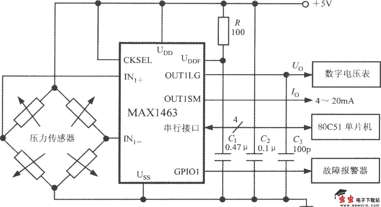由双通道智能化传感器信号处理器MAX1463构成的高精度压力检测系