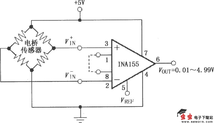 由INA155构成的电阻电桥放大电路